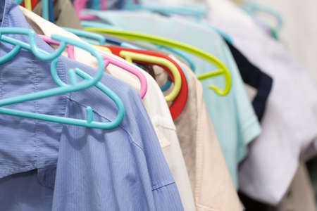 untidy colorful hanger and shirt, selective focus
