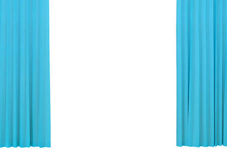 open Curtains object blue velvet drapes representing theatrical entertainment stage isolated on a white background with clipping pathの写真素材