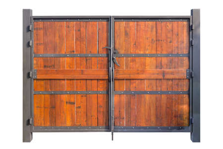 old wood door and steel frames isolated on white background with clipping path