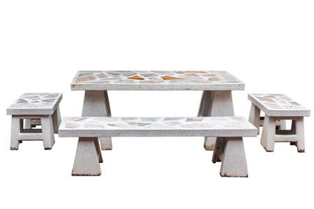 Terrazzo table and chairs isolated on white background with clipping path, with marble stone pattern