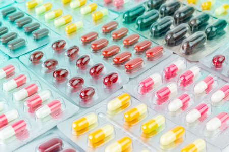 variety pills in tablets, medical health care concept backgroundの写真素材