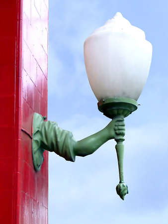 Light on a building with sky in backgroundの写真素材