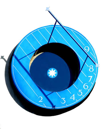 Unusual blue sun clock on a tower