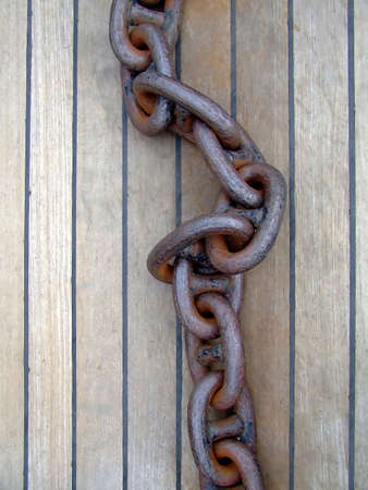 Anchor chain on wooden deck