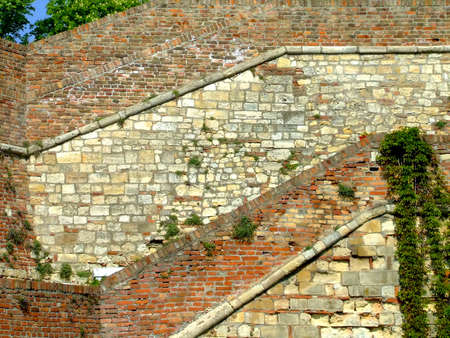 Ancient fortress diagonal brick wallの写真素材