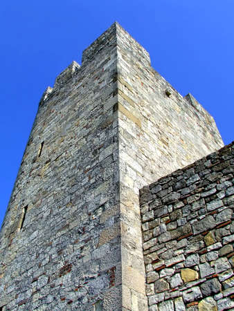 Fortification stone wall with towerの写真素材