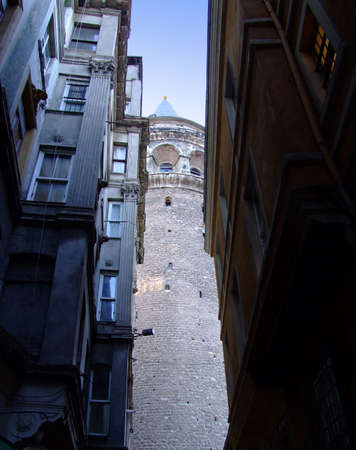 One of narrow streets in Galata tower surroundingsの写真素材