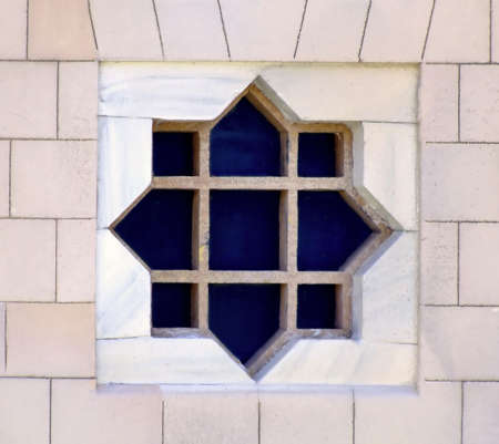 Close view of octagonal window from outsideの写真素材