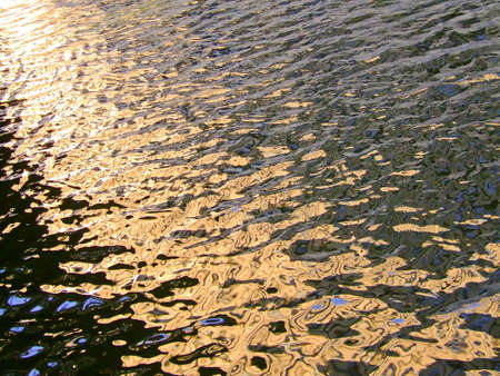 Trembling water surface with golden reflections