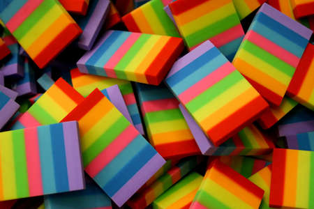 Bunch of colourful rainbow eraser rubbers
