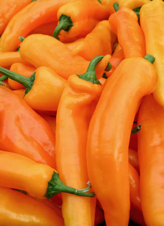 Bunch of fresh orange paprika on the marketの写真素材