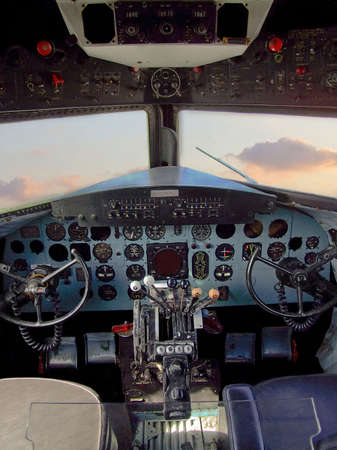 Old style airplane pilot cockpit cabin vertical