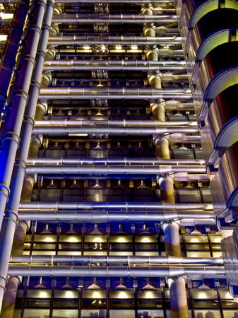 Big modern oil rig gasoline pipes at night