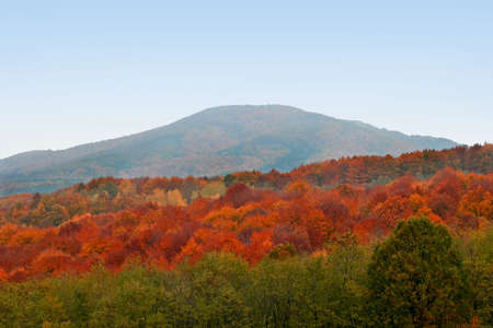 Colorful autumn country landscape scene with mountain  の写真素材