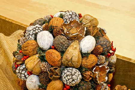 Traditional Christmas decoration with fire wood log