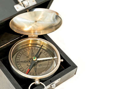 Analogue silver metal compass in the boxの写真素材