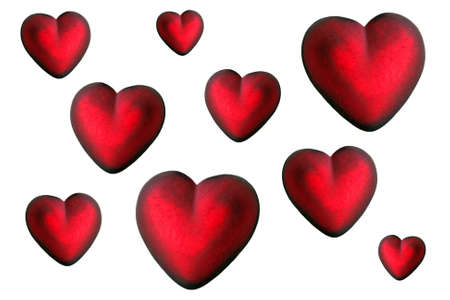 Bunch of hearts made from glass isolated