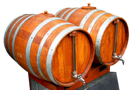 Two old wooden barrels for beverage drinks
