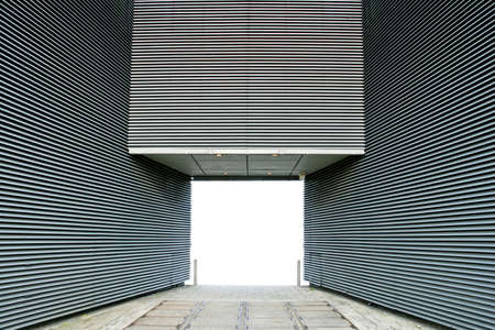 Modern metal architectural structure with perspective entranceの写真素材