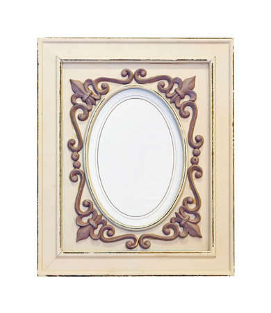 Vintage look of engraved wooden frame isolatedの写真素材