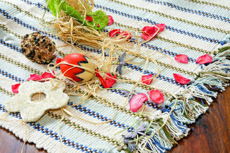 Tabletop Easter decoration with couple of eggsの写真素材