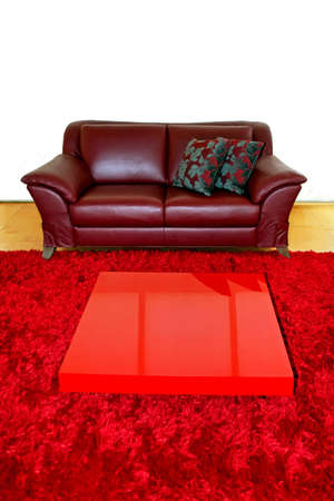 Passion red leather sofa in living room  の写真素材