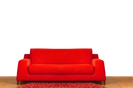 Big comfort red sofa in living room の写真素材