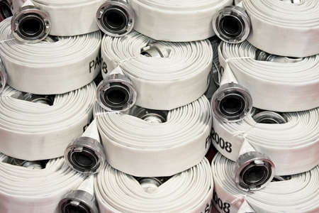 Hi pressure water and foam fire hosesの写真素材