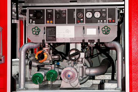 Water and foam pump engine in fire truck