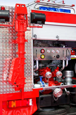 Water and foam pump engine in fire truck