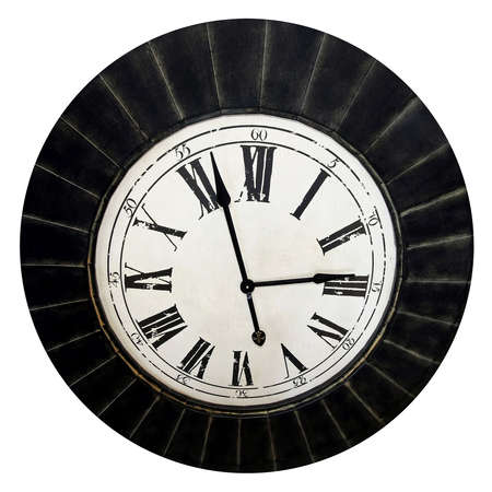 Old style analog clock with roman numbers isolated