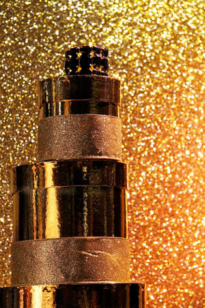 Bunch of golden and round Christmas giftsの写真素材