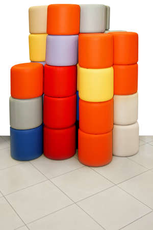 Bunch of cylindrical and colorful stools seatsの写真素材