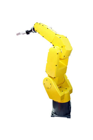 Yellow robotic arm for industry isolated with clipping pathの写真素材