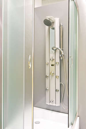 Interior shot of shower in stainless steelの写真素材