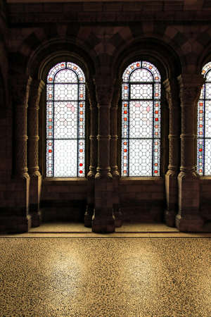 Two very old windows in sepia toneの写真素材