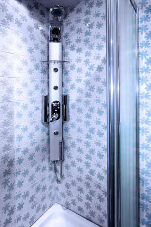 Close up shot of shower cabin interiorの写真素材