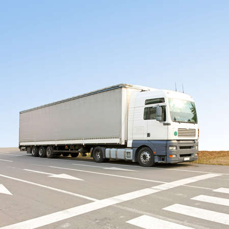 Big and long lorry truck at streetの写真素材