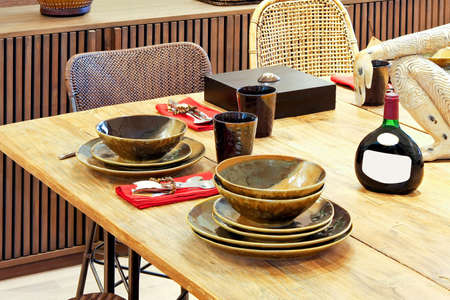 Rustic table setting with natural materials