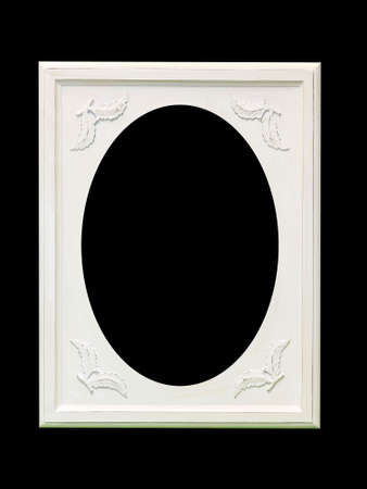 Old style white wood oval picture frameの写真素材