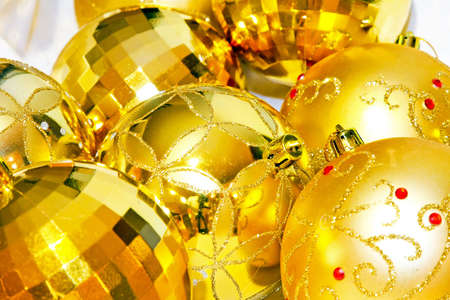 Close up shot of golden Christmas pendants