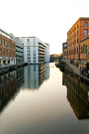 Buildings at water canal in Camden neighboursの写真素材