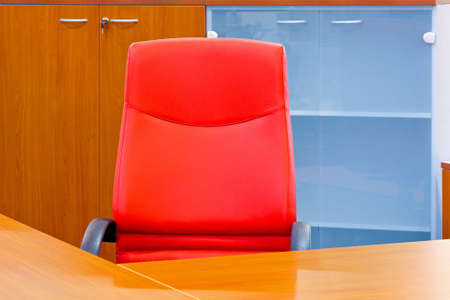 Detail of modern office with red leather chairの写真素材