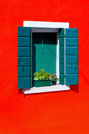 Retro window with flowers in Mediterranean styleの写真素材