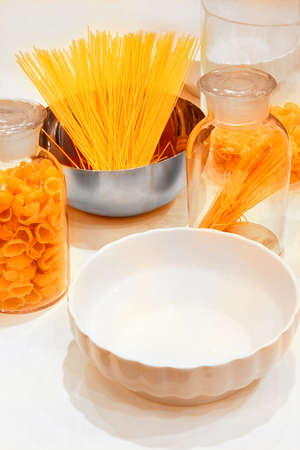 Bunch of spaghetti and other Italian pastaの写真素材