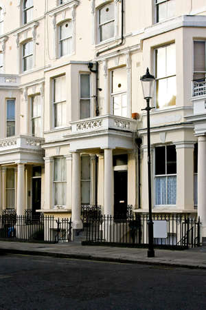 Empty London streets with row of Victorian housesの写真素材
