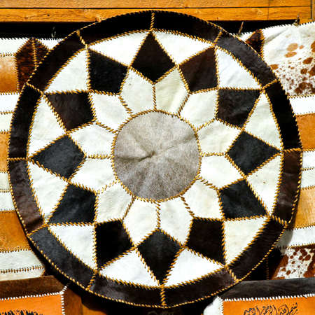 Oval rug made of camel hair sold on marketの写真素材