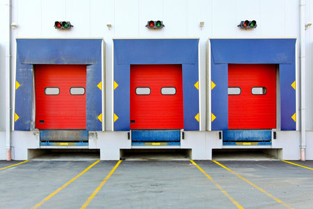 Loading dock cargo doors at big warehouse