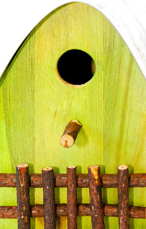 Close up shot of wooden bird houseの写真素材