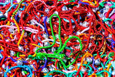 Bunch of colorful strings and ropes decorの写真素材
